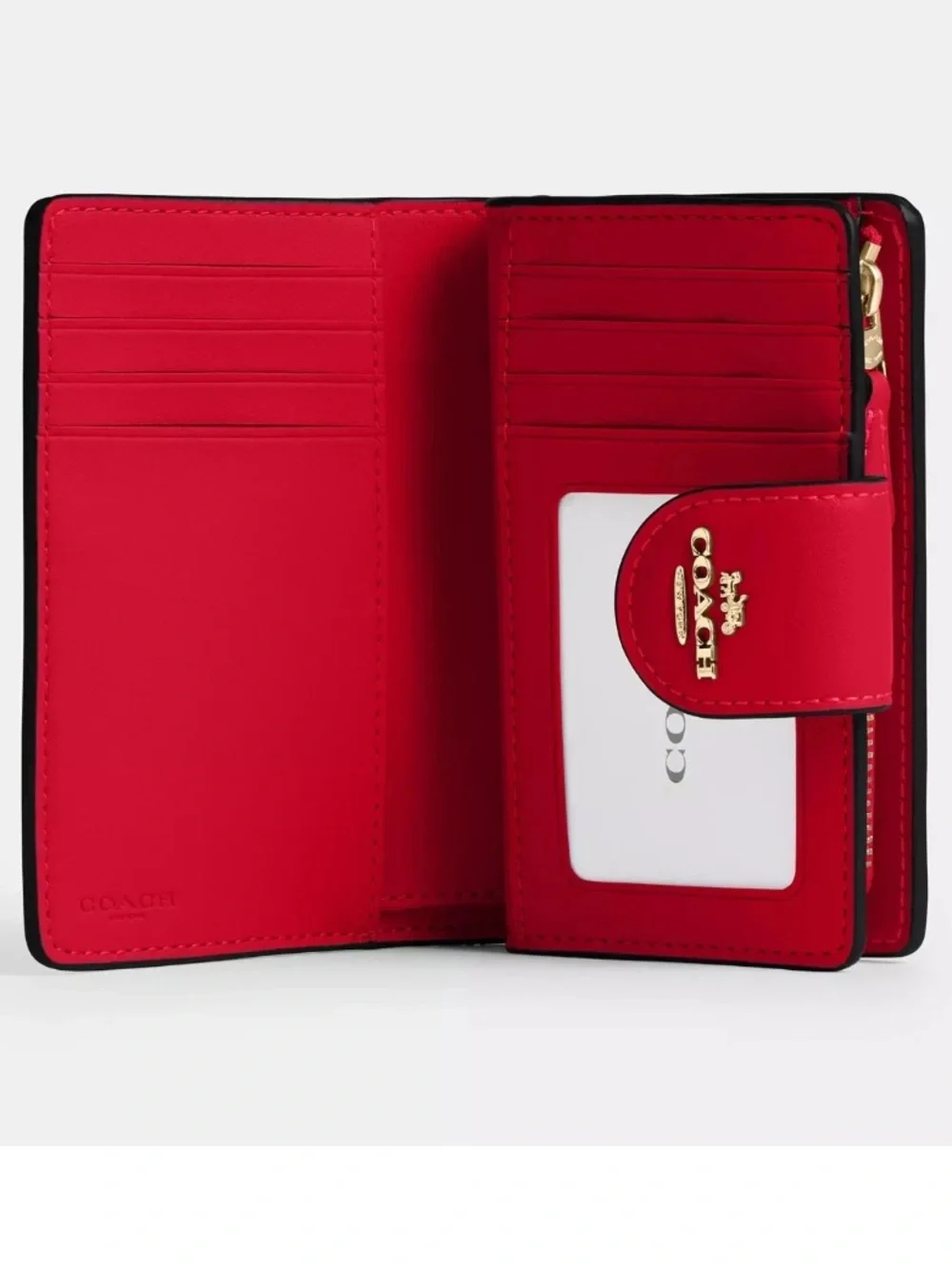 Coach Wallet Bi-Fold Signature canvas Leather L-Zip Brown Red C0082 - like New